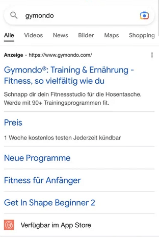 Google Ads App-Erweiterung mit Download-Link für mobile App