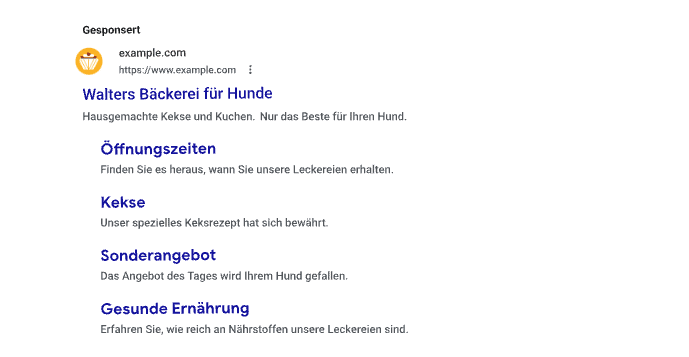 Google Ads Sitelink-Assets in einer Suchanzeige