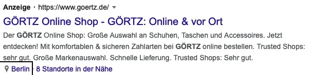 Google Ads Standorterweiterungen mit Filialadresse und Karte