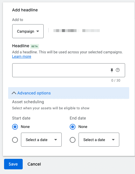 Headline Asset als eigene Anzeigenerweiterung in Google Ads