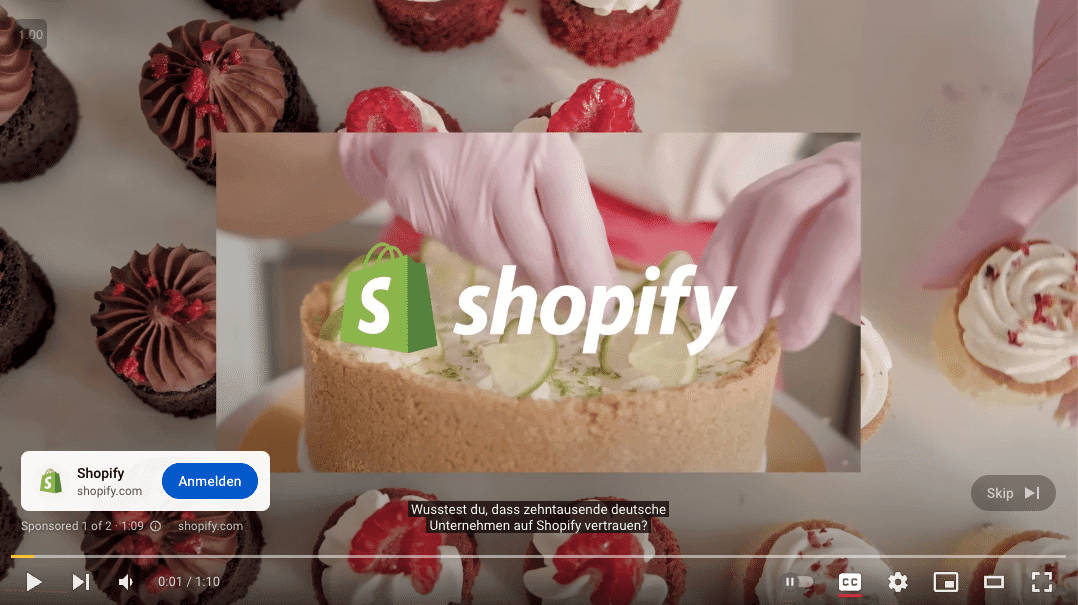 YouTube Ad für Shopify Onlineshops als skippable In-Stream Ad