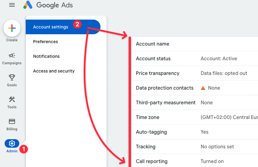 Google Ads Kontoeinstellungen Übersicht