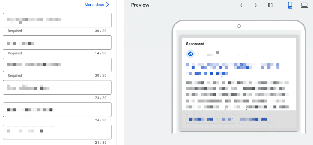 Vorschau für Textanzeigen in Google Suchkampagnen