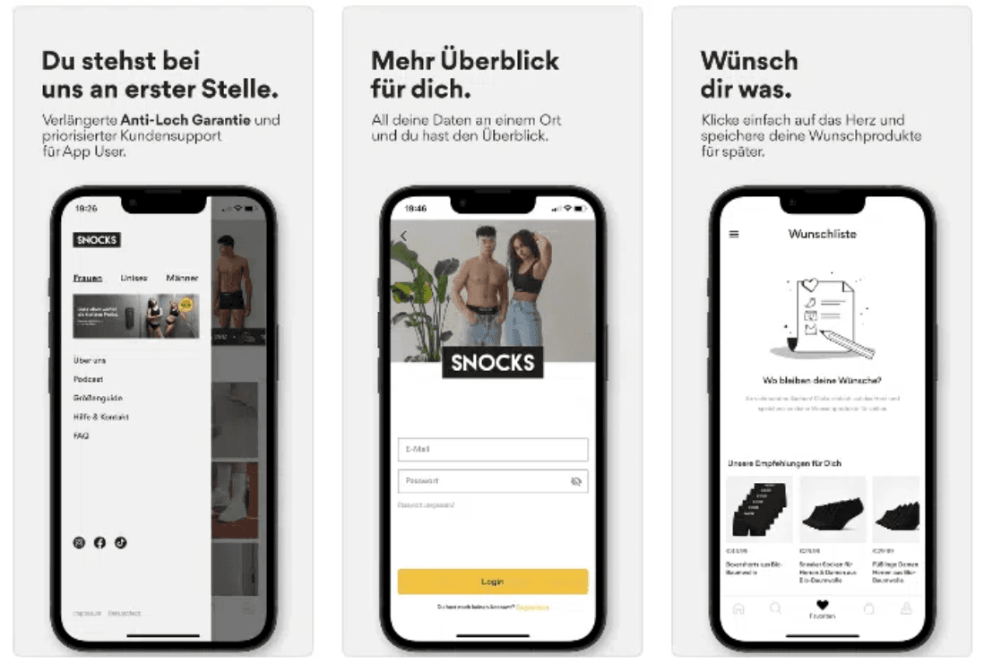 Snocks Ecommerce App im Apple Store – Beispiel für Google Ads App Kampagnen