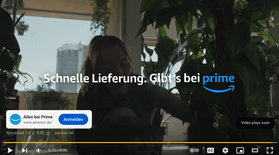 Beispiel einer 6-Sekunden YouTube Remarketing Ad im Bumper Format von Amazon