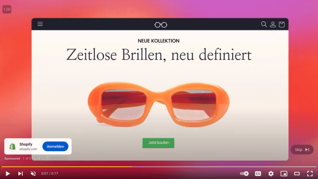 Beispiel YouTube Ad von Shopify vor einem Video-Start – Video Advertising