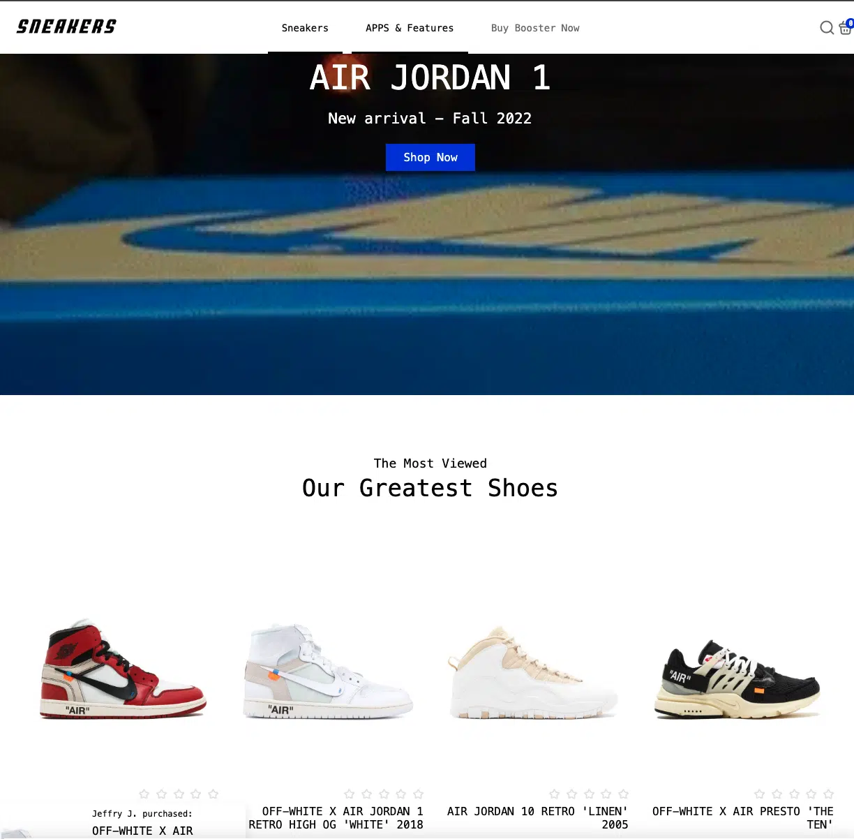 Beispiel einer Store Front mit dem Shopify Theme "Booster"