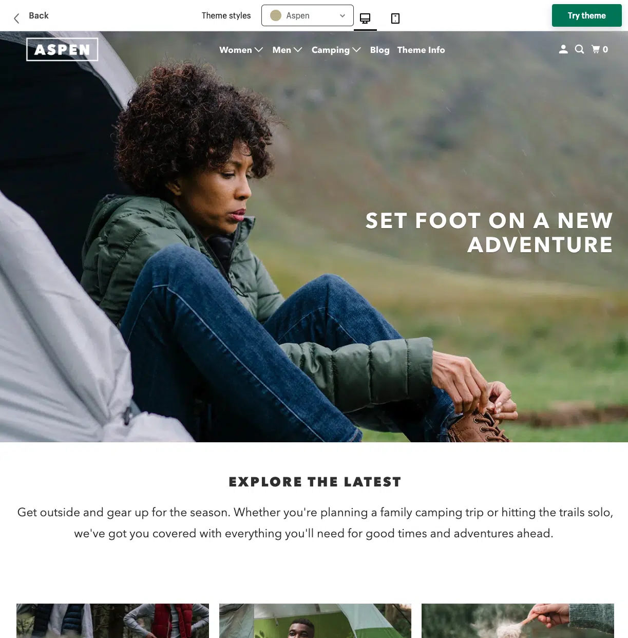 Shopify Theme "Parallax" im Shopify Demo Store